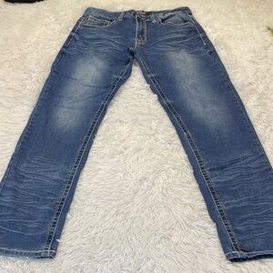 TRUE LUCK WOMENS WHITE STITCHING Classic Blue Denim Jeans SIZE 32 waist